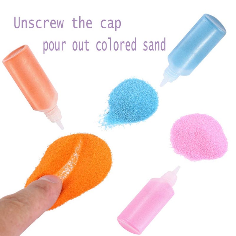 Panxxsen 12 PCS Art Sand,1.25oz Bottles DIY Arts and Crafts Kit,Scenic Sands for Arts & Crafts,Terrarium Sands Play DIY Drawing Sandbox Wedding Sand for Decorations and Crafty Collection Sand Bottles - Image 4